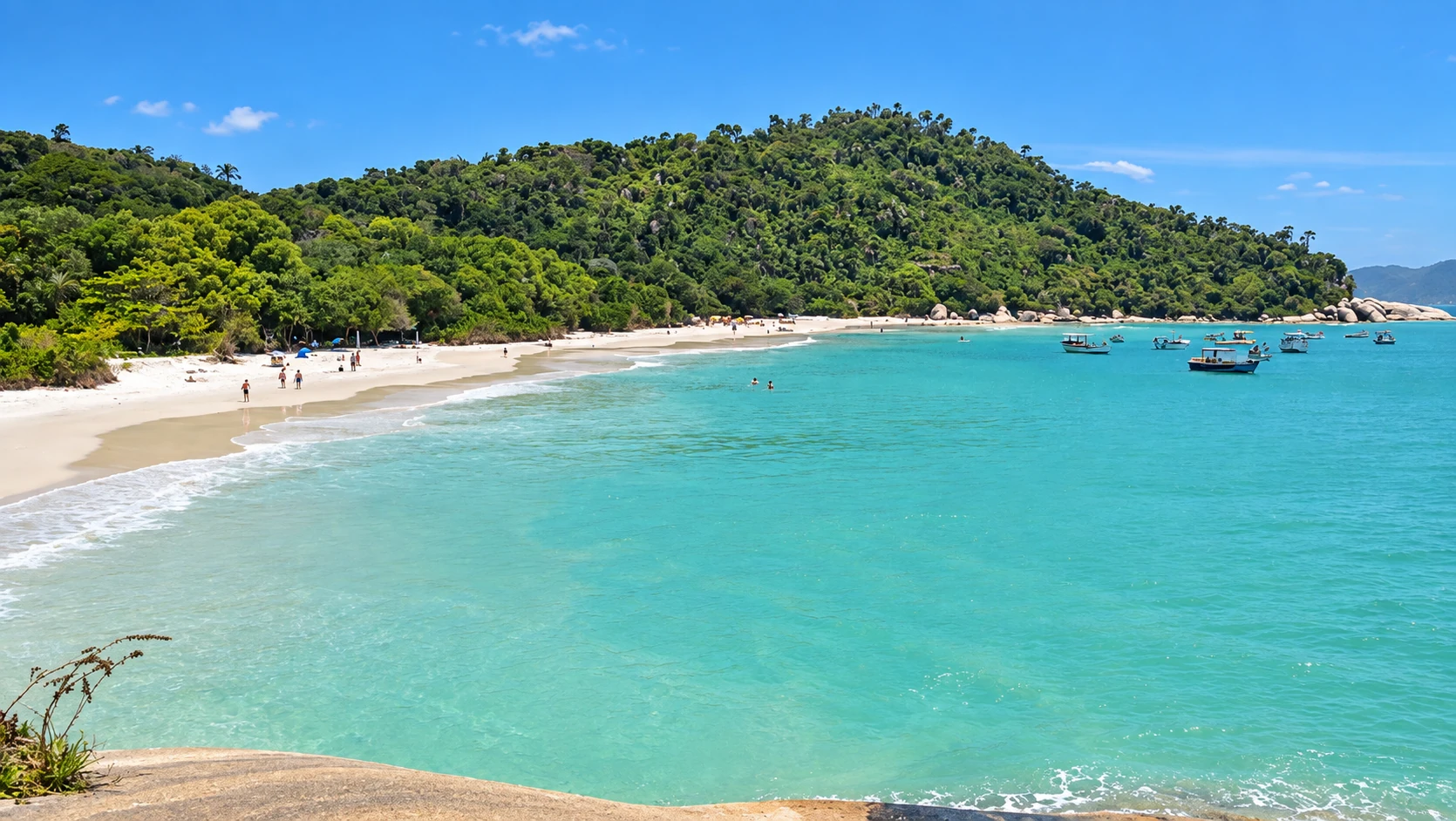 Águas transparentes da Ilha do Campeche em Florianópolis
