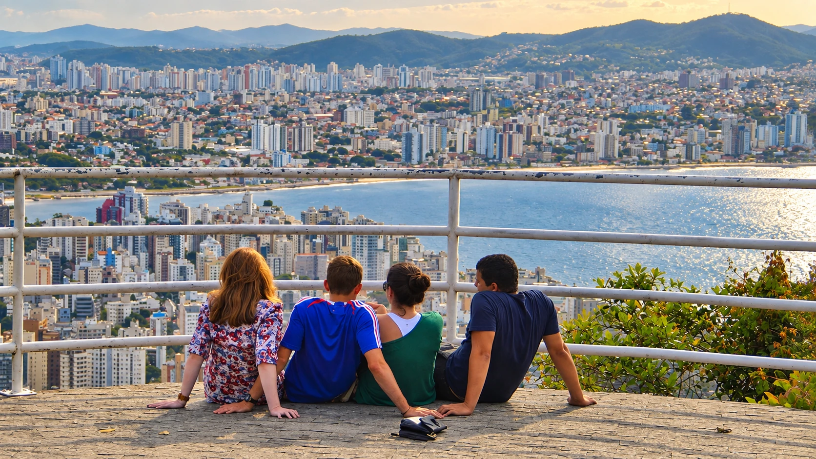 Turistas observando o pôr do sol durante o City Tour Floripa